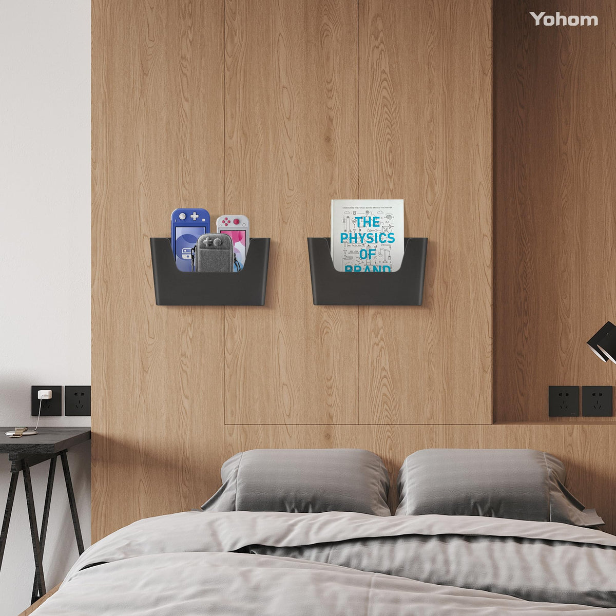 YOHOM Adhesive File Holder Plastic Document Folder Door No Drilling Mount Mail Magazine Organizer