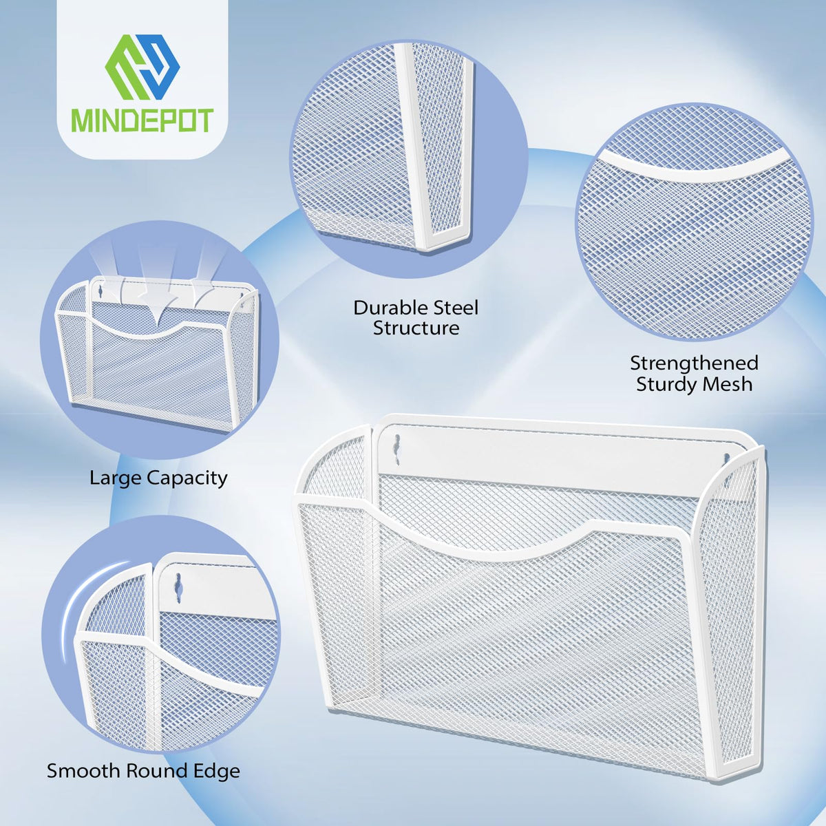 MINDEPOT Wall File Organizer, Hanging Wall File Holder, 3 Pack, Black