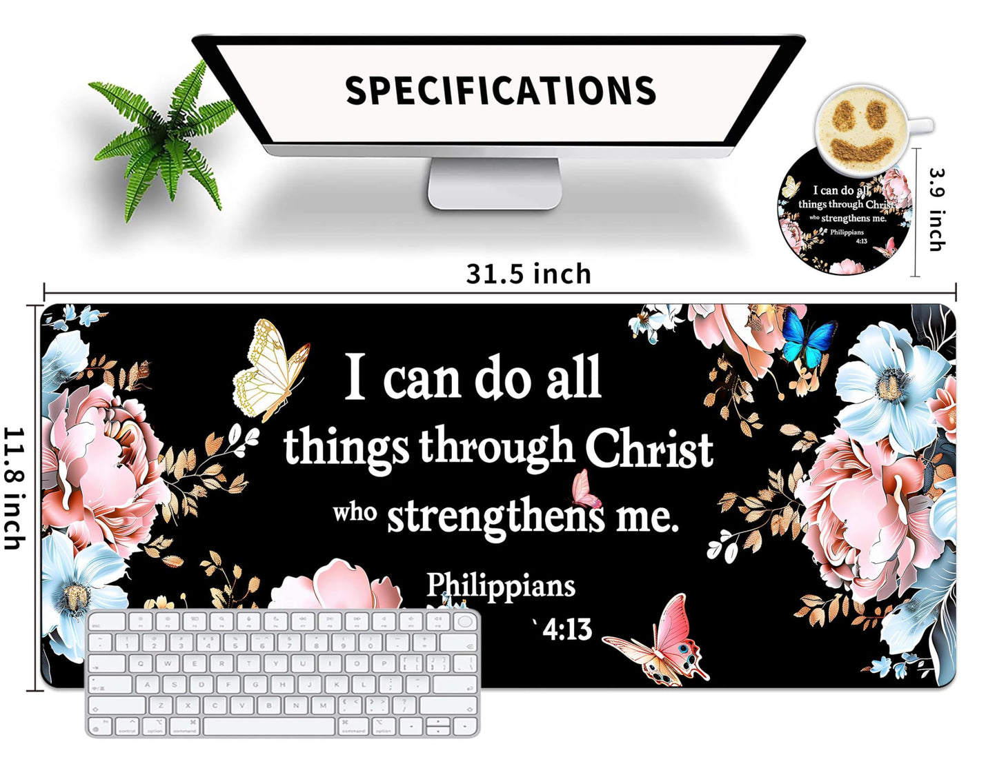 Extended Mouse Pad with Coaster 31.5 x 11.8 Desk Pad Full Desk Mousepad Stitched Edges Desk Mat