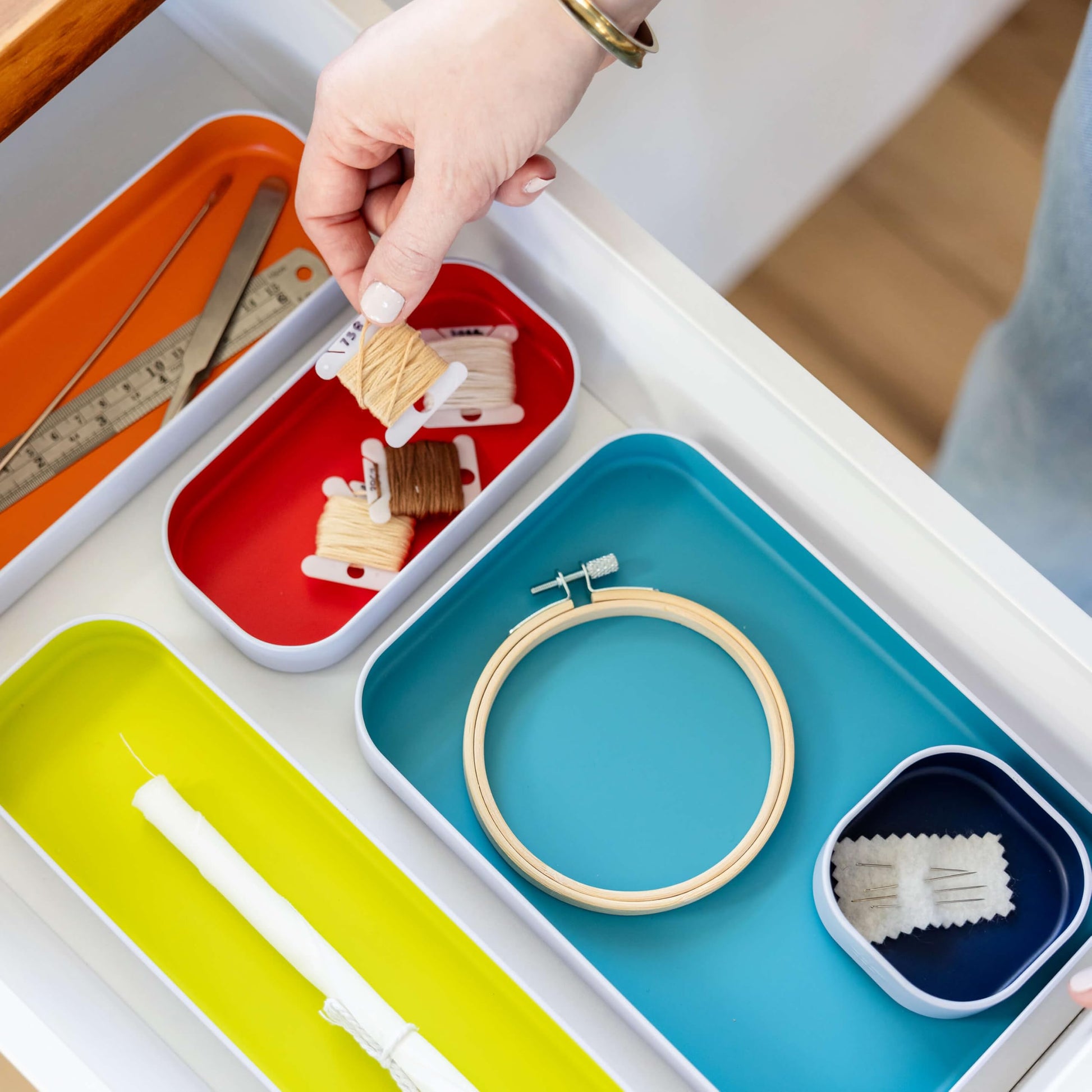 Three by Three Seattle Metal Drawer Organizer Tray Set, 10-Pc (Assorted)
