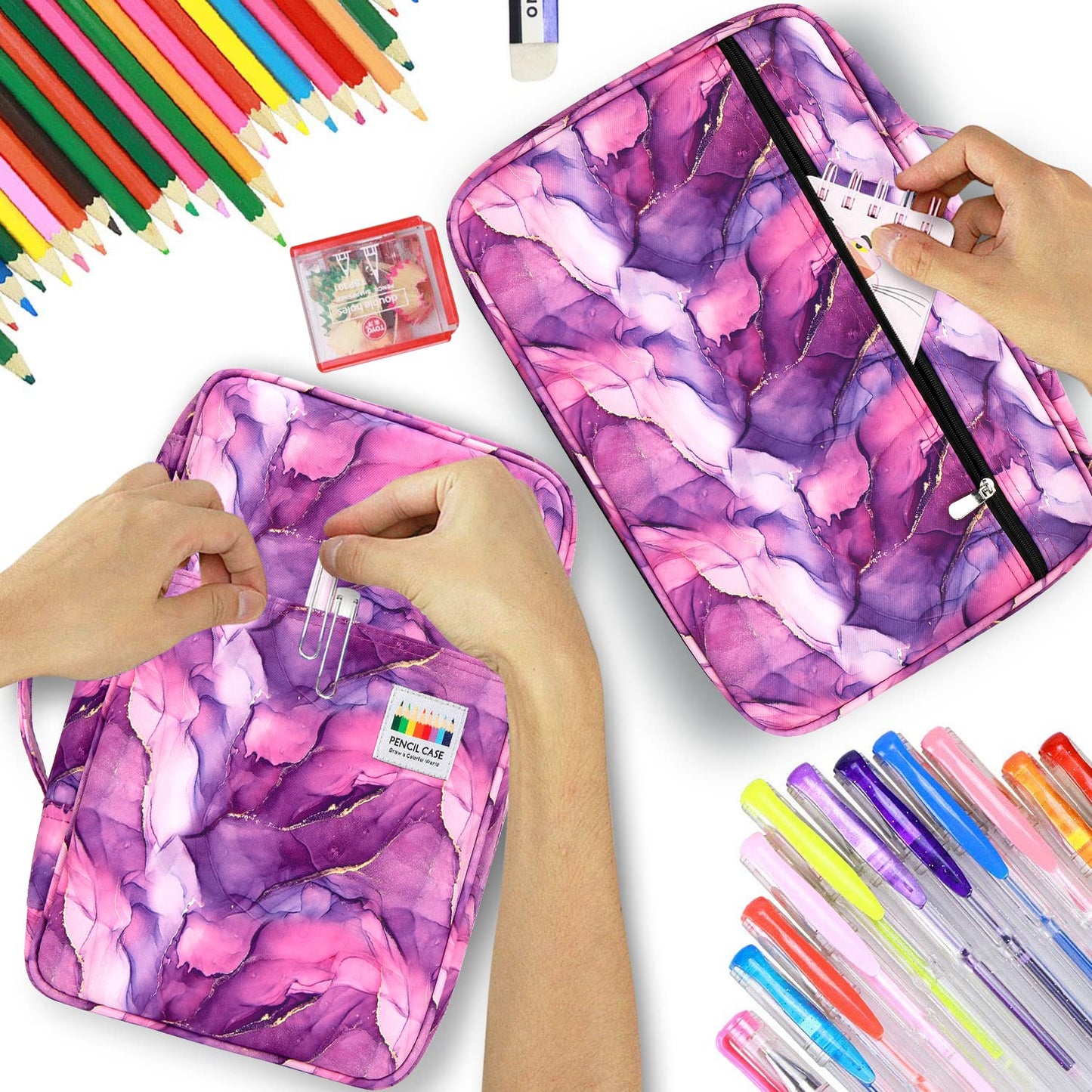 YOUSHARES 300 Slots Colored Pencil Bag - Handy Large Capacity Oxford Multi-Layer Zipper Pencil Bag