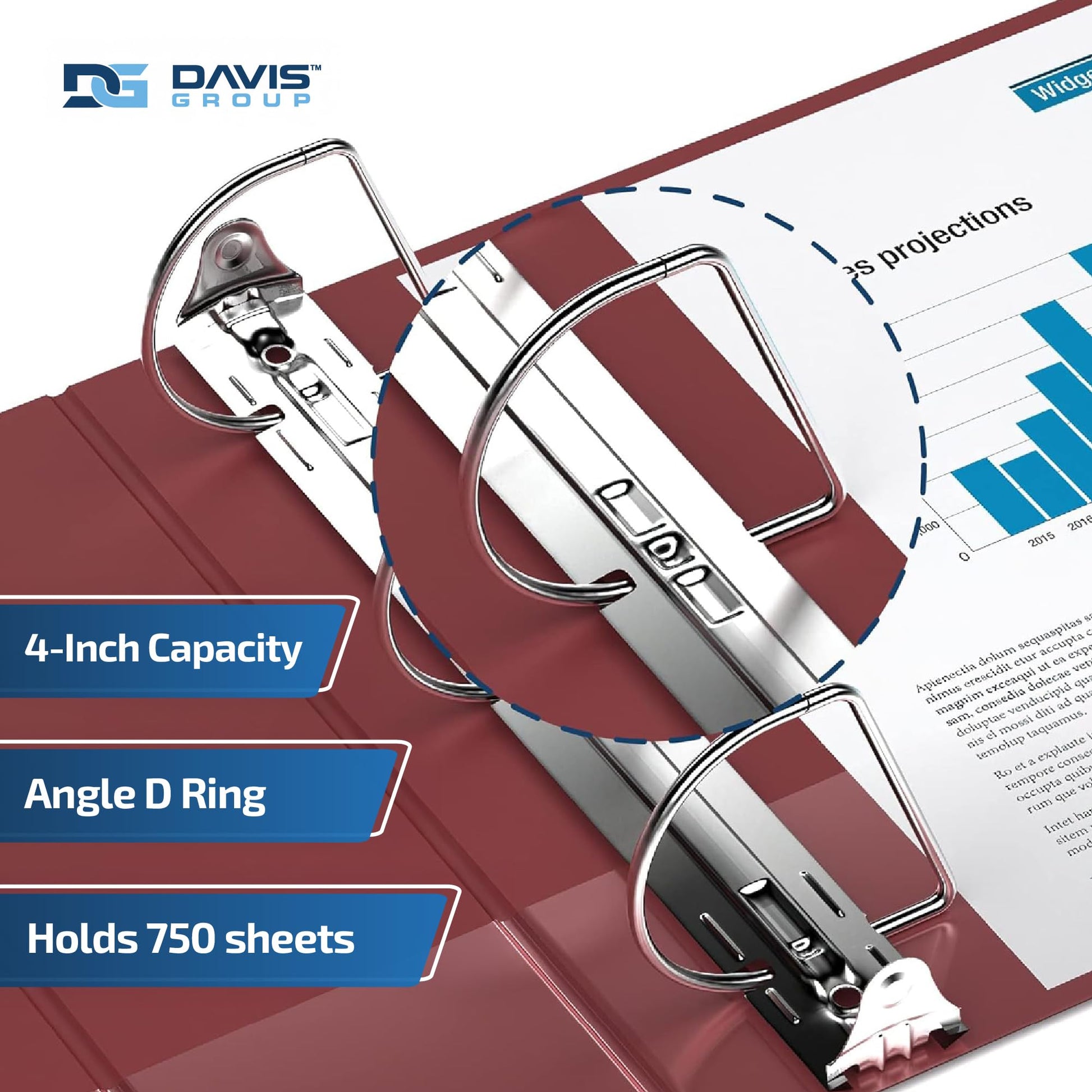 Easyview 3-Ring Binder, Clear-View Cover, 4" D Rings, Burgundy, 4 Pack