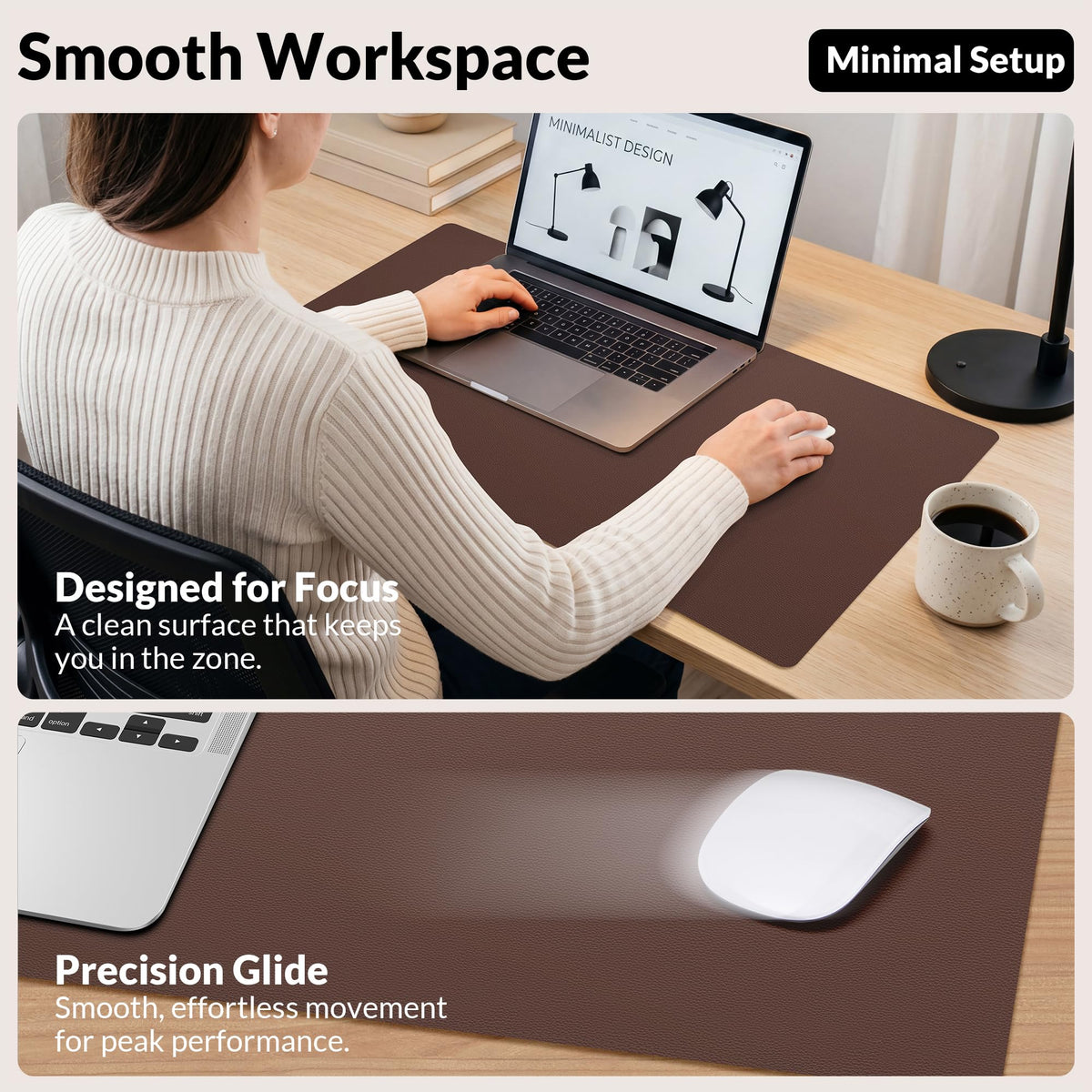 AFIING Leather Desk pad Protector, 35.4" x 17", Coffee,Desk mat
