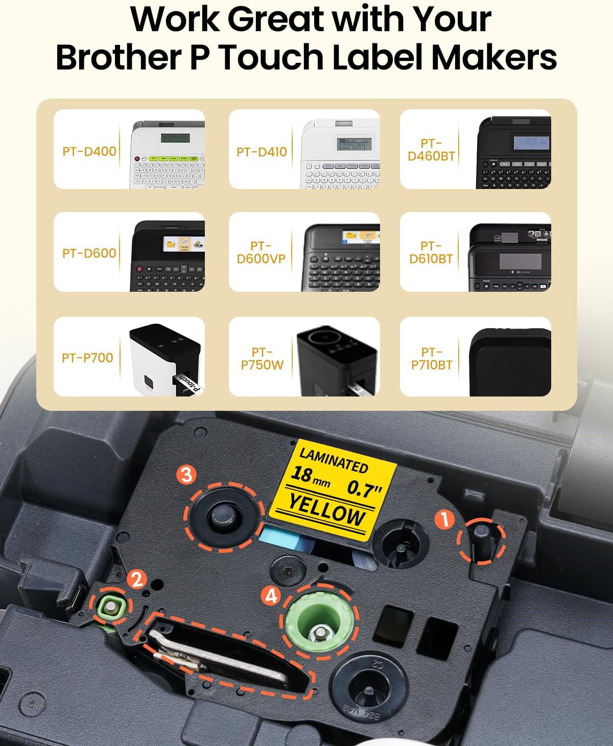 Replacement for Brother P Touch Label Tape Yellow TZe-641 TZe641 18mm 0.7''