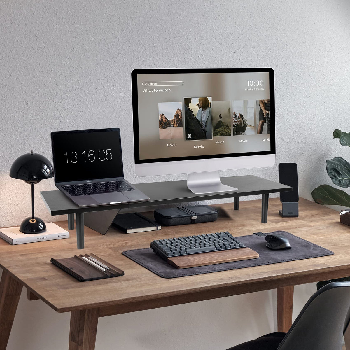 Across-Star Dual-Monitor-Stand-Riser-For-Desk Adjustable Length 32-40 Inch，Large Desktop Computer