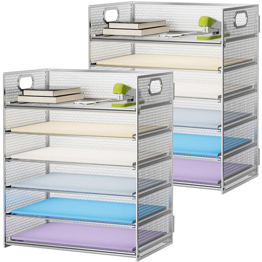 Marbrasse 2 Pack Desk Organizer with Handle, 6 Tier Paper Letter Tray, Mesh Desk File Organizer for