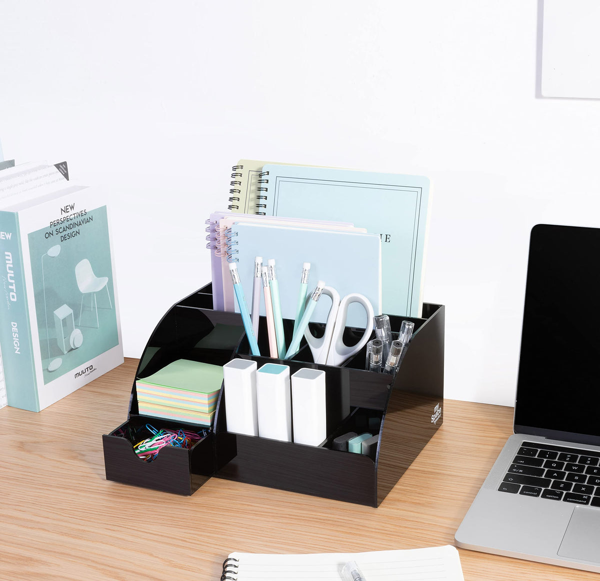 My Space Organizers Black Desk Organizer with 9 Compartments - Desktop Office Supplies and Desk