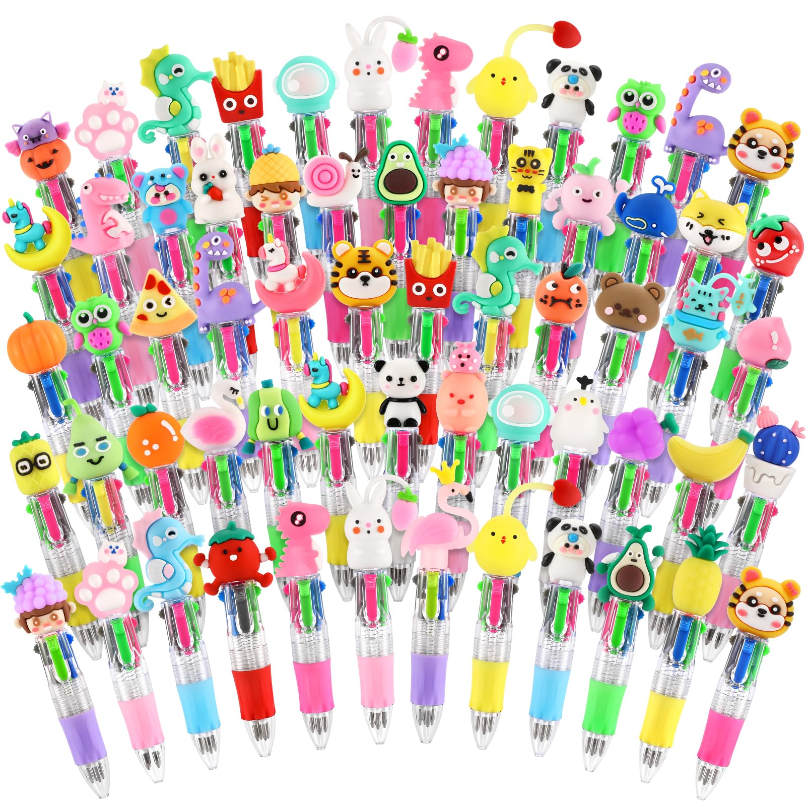 100Pcs 4-in-1 Multicolor Pens Bulk, Student Gifts and Treasure Box Prizes