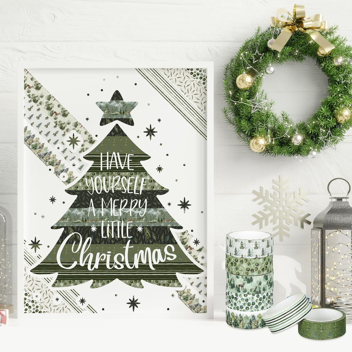 Whaline 12 Rolls Green Forest Washi Tape Watercolor Greenery Holiday Masking Tape Woodland Green