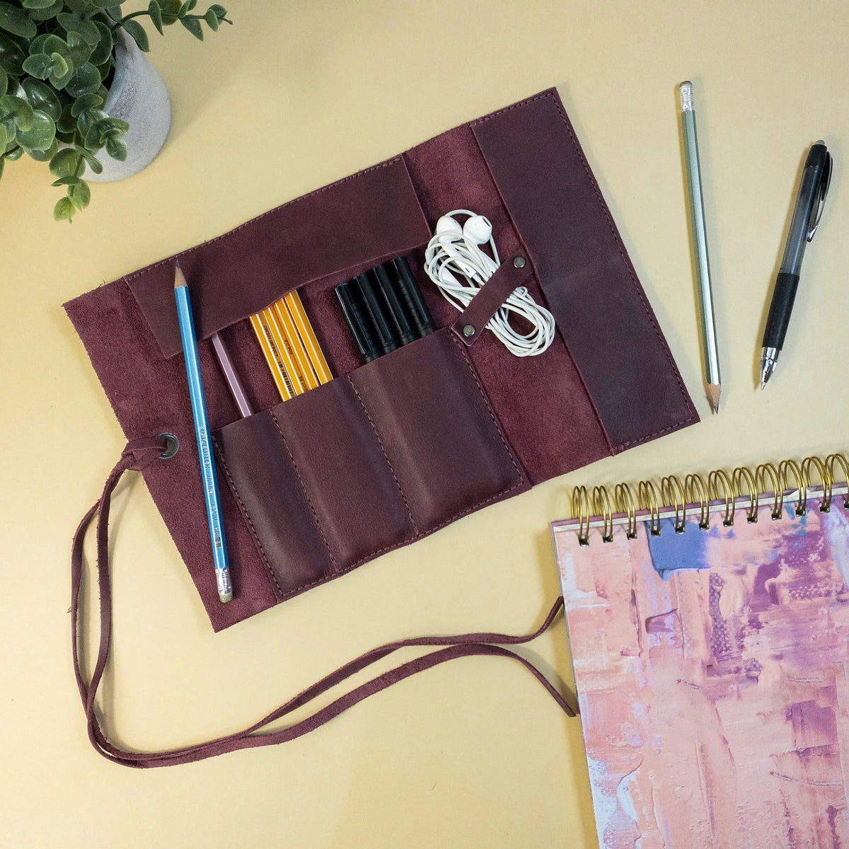 Hide & Drink, Rustic Pencil Roll Pouch, Multi-Purpose Storage Wrap for Scissors, Earphones
