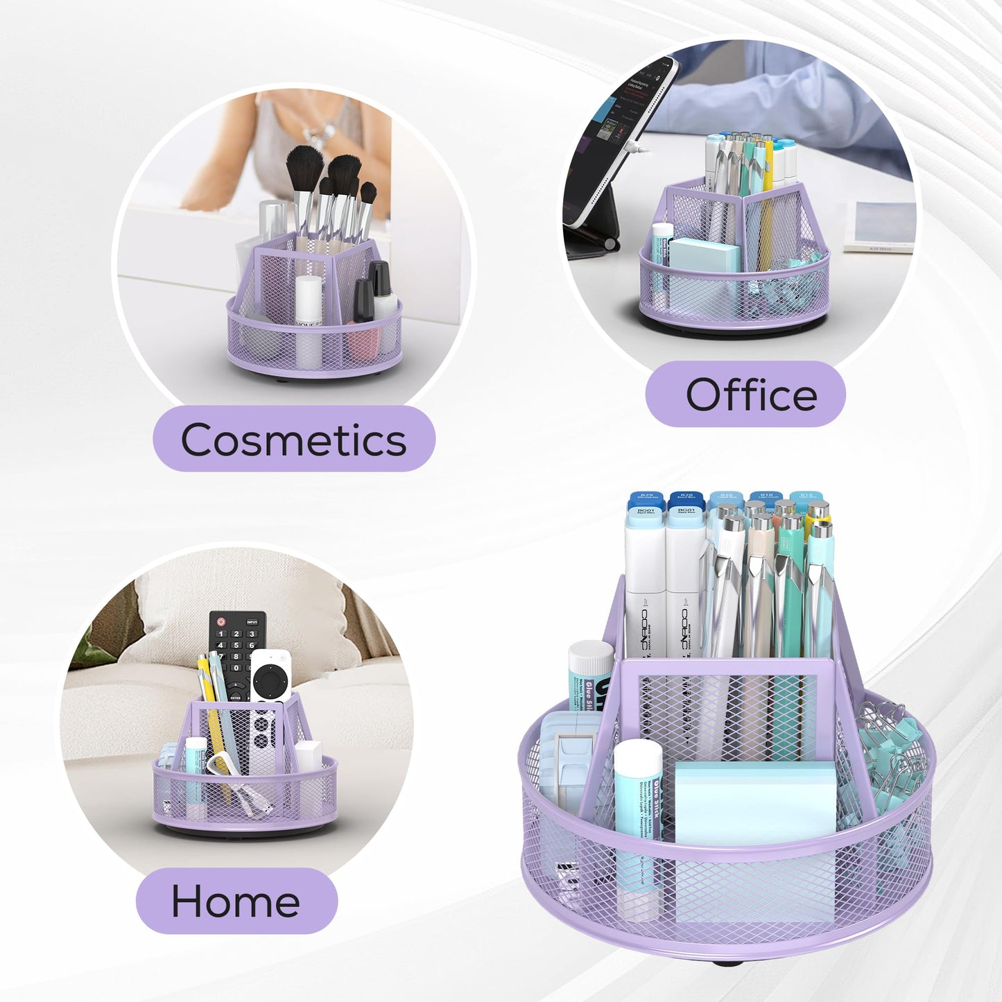 YINGHUA 360°Rotating Mesh Desk Organizer & Pen Holder - Purple