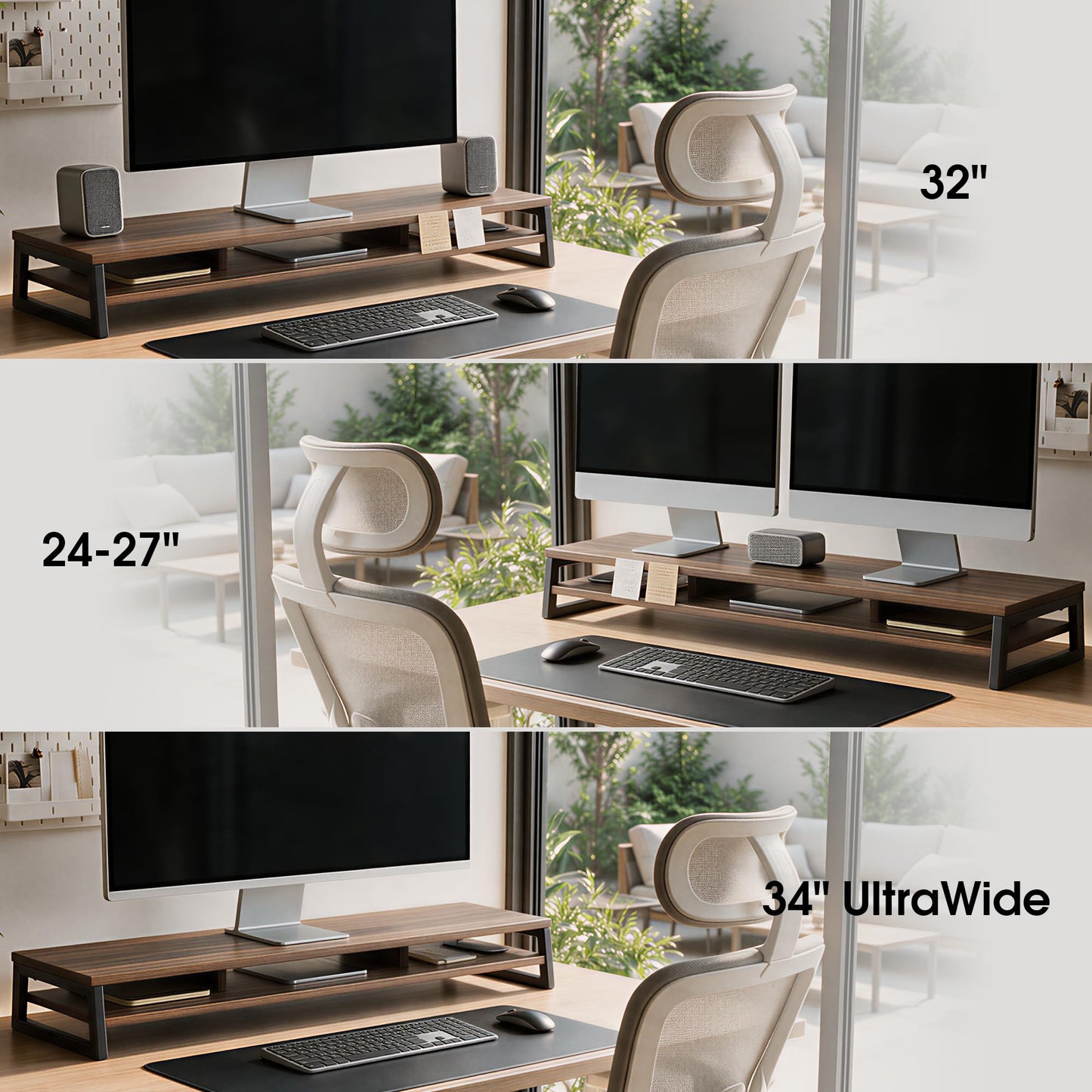 Fenge Dual Monitor Riser for Desk, Open Shelf with 3 Storage Compartments