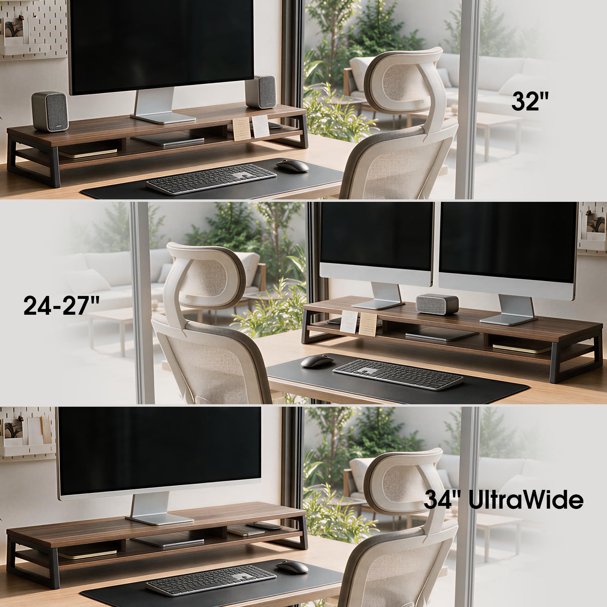 Fenge Dual Monitor Riser for Desk, Open Shelf with 3 Storage Compartments