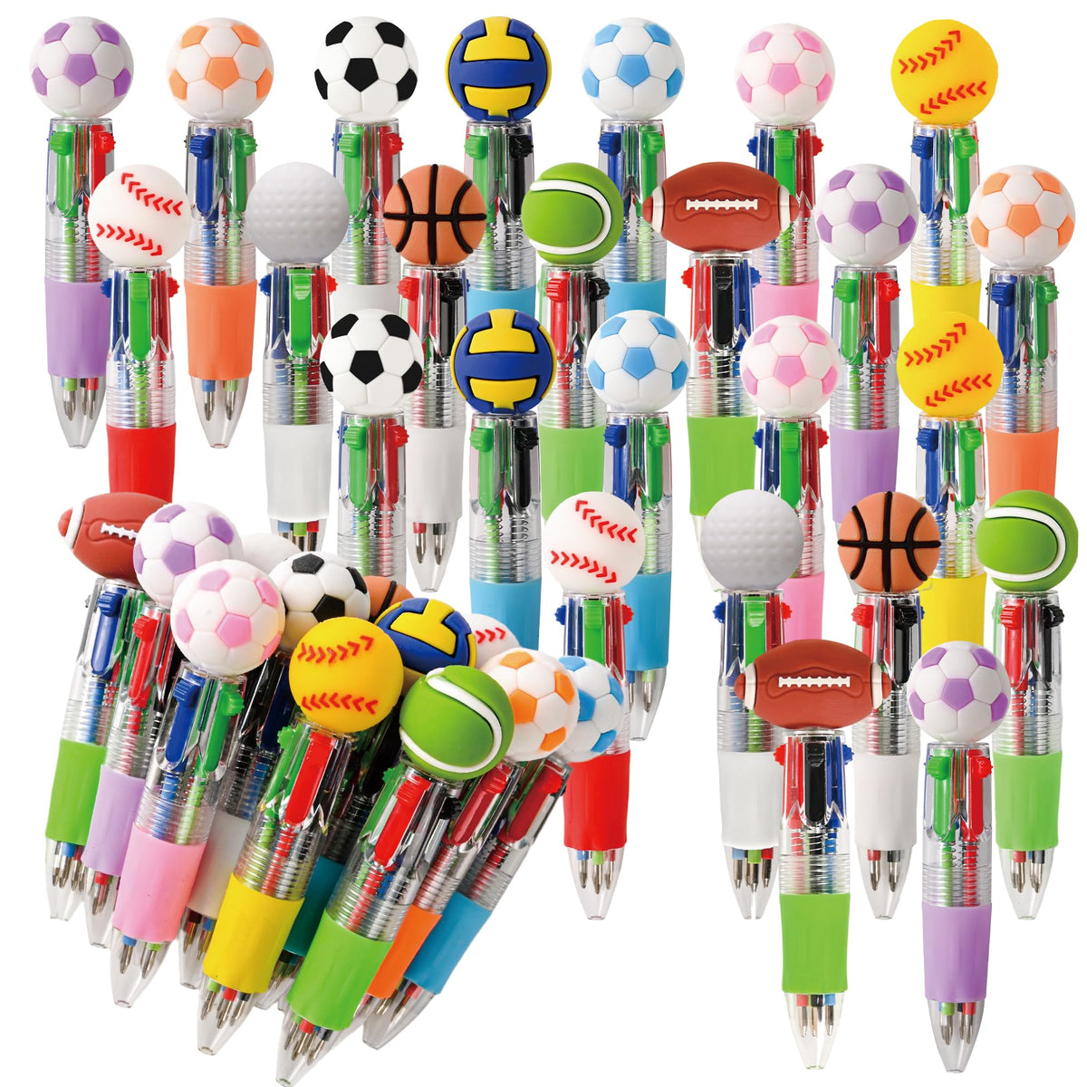 LiYiQ 25Pcs Sports Party Favors Multicolor Pen in One Cartoon Cute Fun 4-in-1 Cute Pens Bulk Kawaii