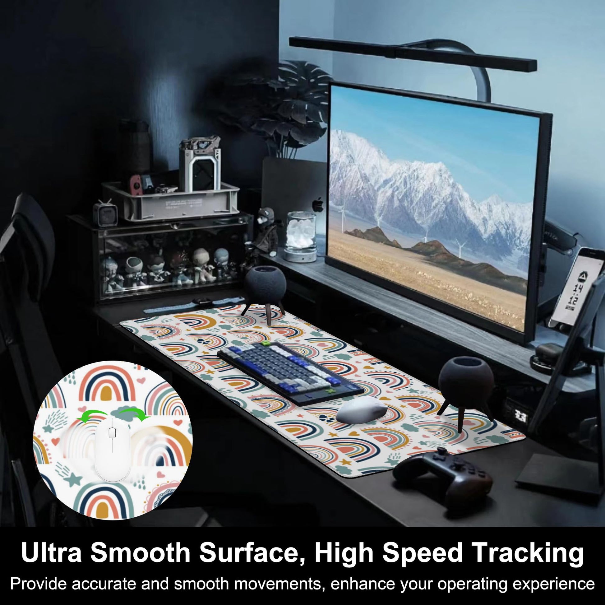 Mouse Pad, Large Boho Rainbow Desk Mat, Extended Non-Slip Gaming Keyboard Mousepad Desk Pad, Thick