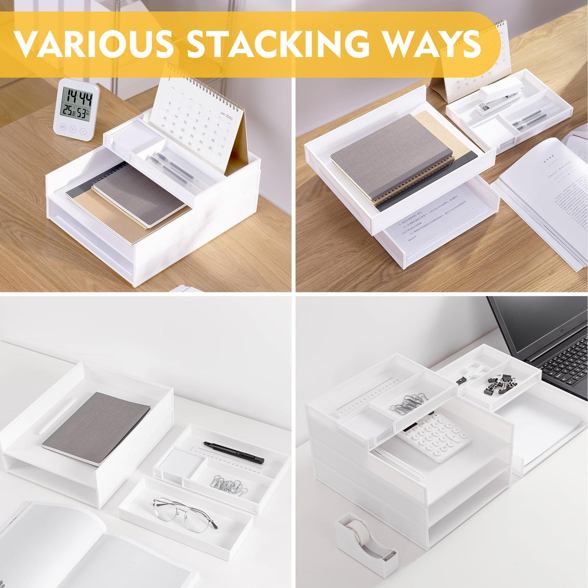 Eufrozy 3 Tier White Stackable Letter Tray Paper Organizer for Office Desk