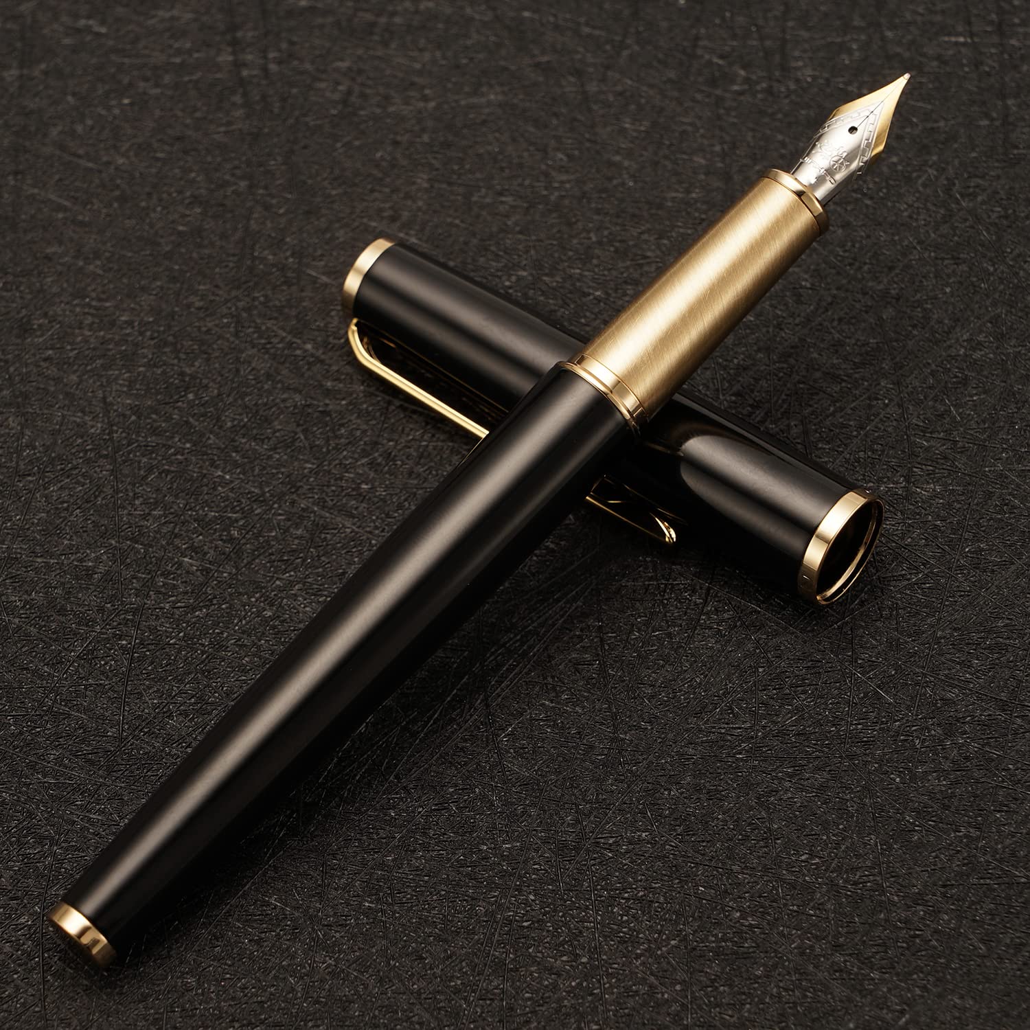 Jinhao 95 Metal Fountain Pen Medium Nib, Vivid Black with Golden Clip Writing Pen