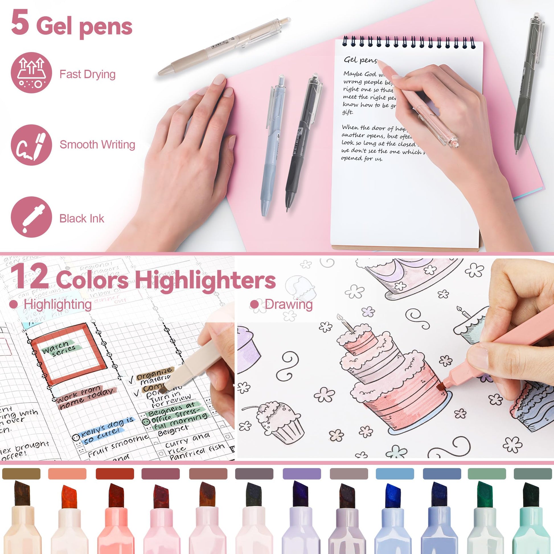 DazSpirit 61PCS Aesthetic College School Supplies Set with Cute Pencil Case
