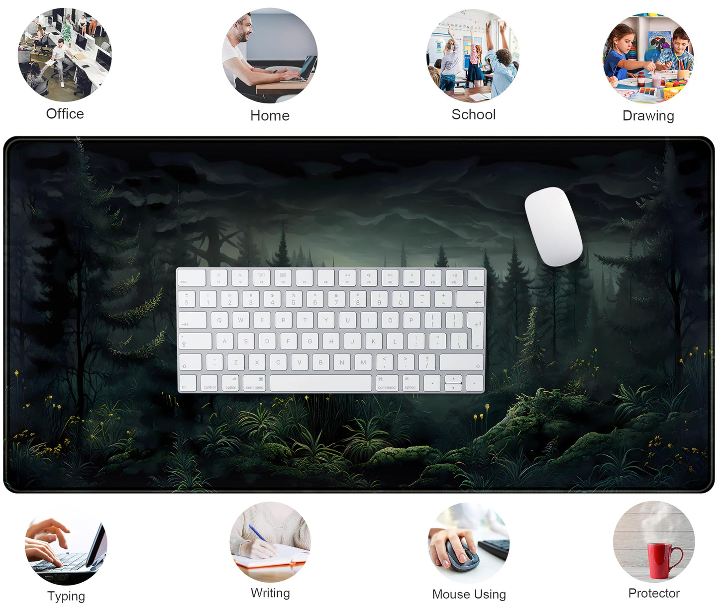 Cute Dark Gloomy Forest Desk Mat, Gothic XXL Large Extended Gaming Mouse Pad Mat, Non-Slip Rubber
