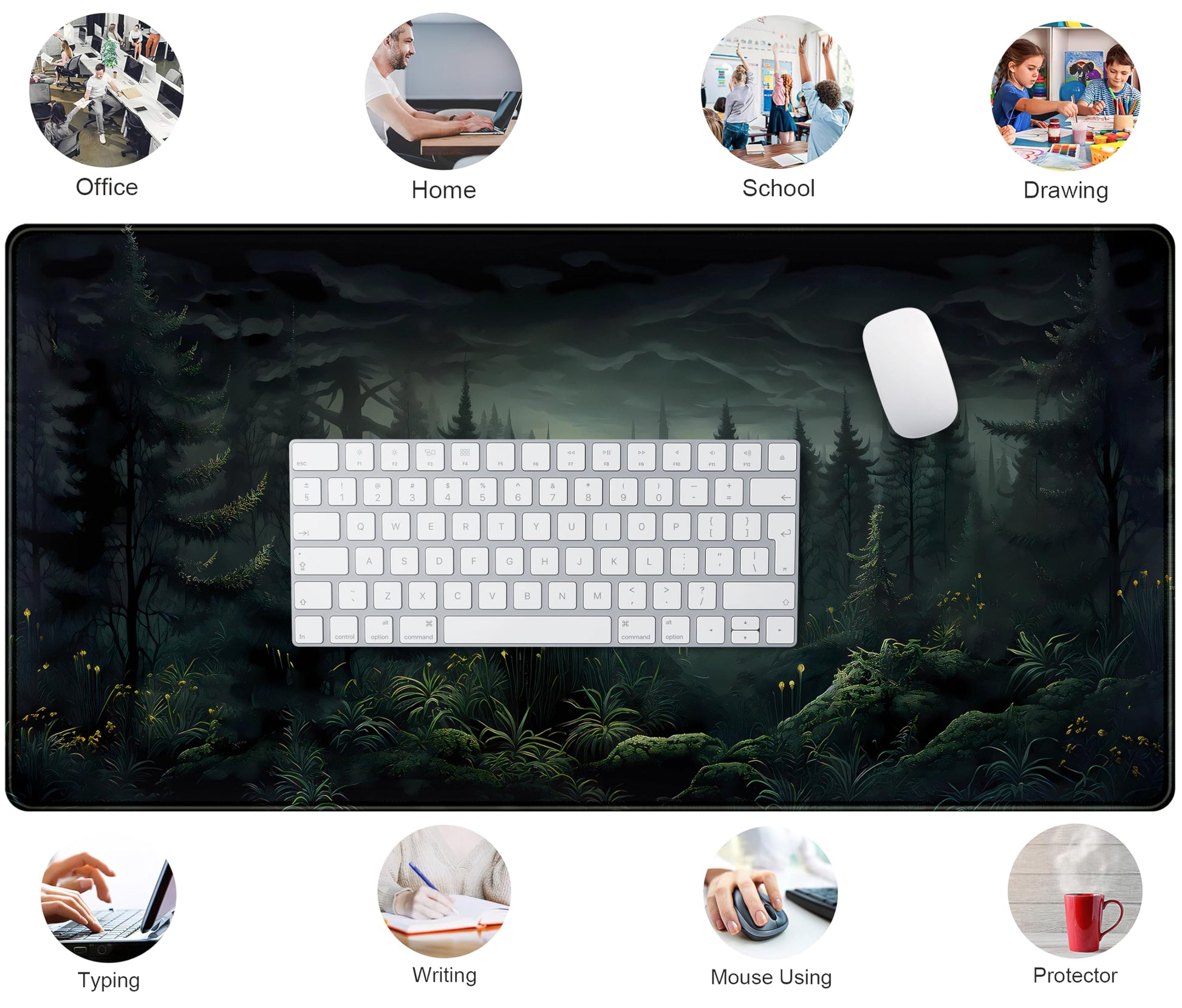Cute Dark Gloomy Forest Desk Mat, Gothic XXL Large Extended Gaming Mouse Pad Mat, Non-Slip Rubber