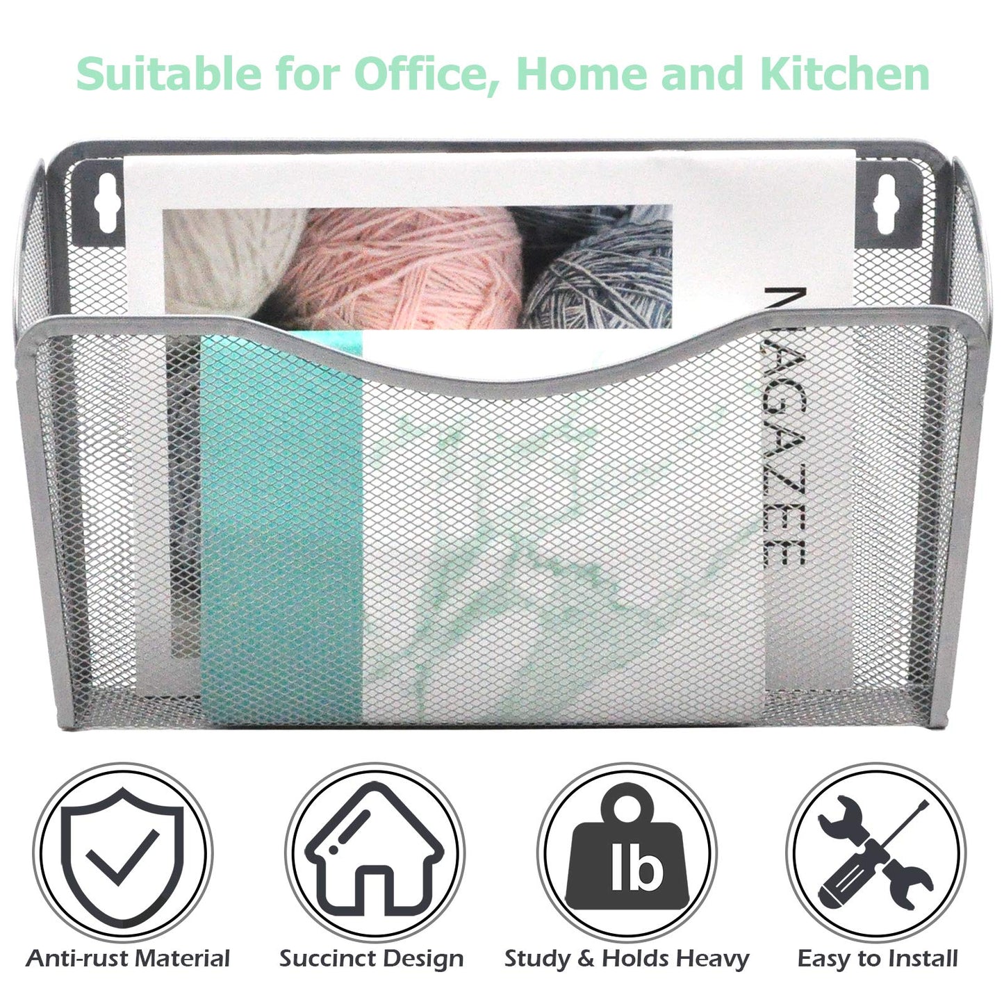 EASEPRES 6 Single Pocket Mesh Hanging File Organizer, Vertical Wall Mounted Magazine File Holder