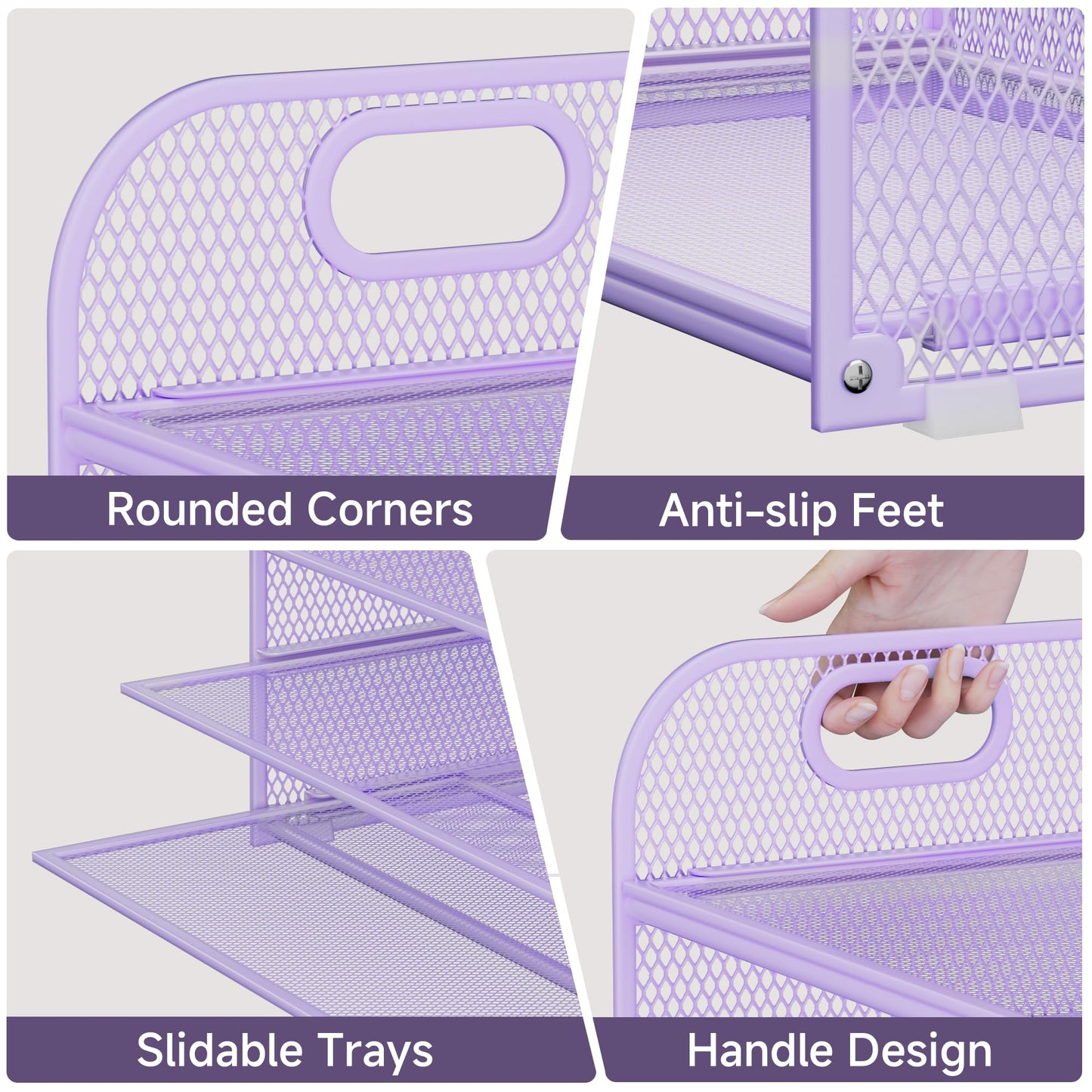 Kinkota 5-Tier Stackable Paper Organizer with Handle, Purple