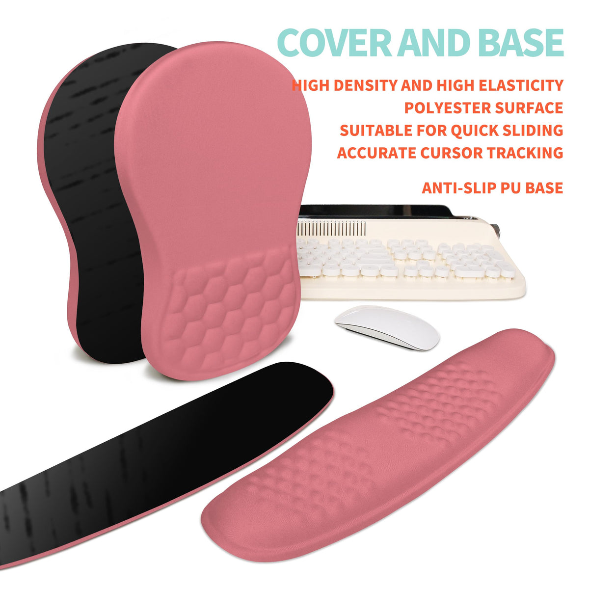 KUOSGM 2-in-1 Ergonomic Set, Wave Rise Keyboard Wrist Rest and Massage Bulge Slope Mouse Pad Wrist