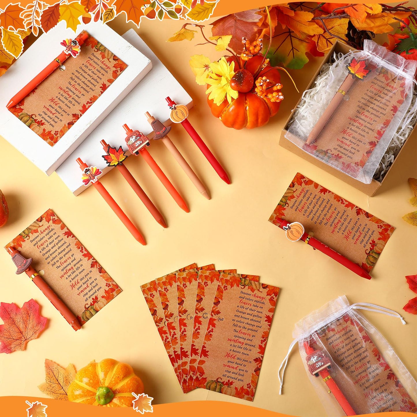 Marspark 30 Sets Fall Gifts Bulk Thanksgiving Ballpoint Pens and Cards