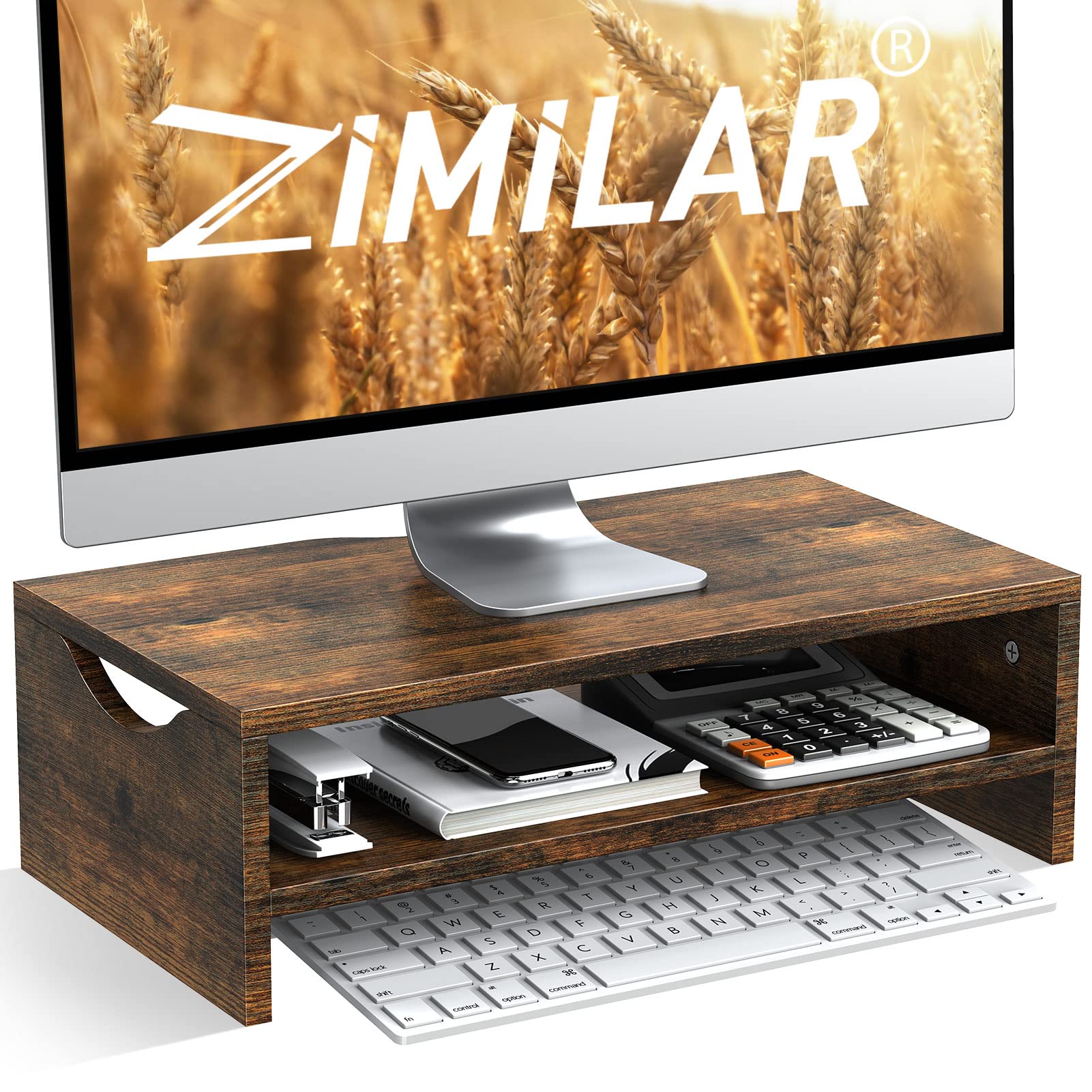 Zimilar Monitor Stand Riser, 2 Tiers Wood Laptop Computer Monitor Riser