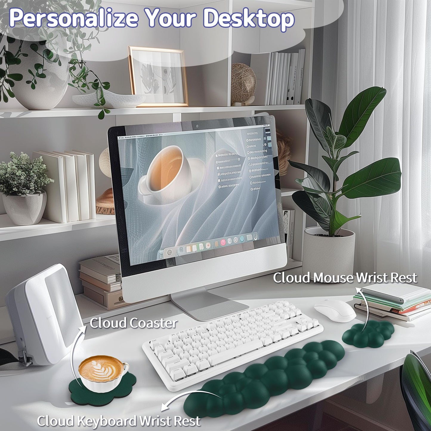 Sushret Cloud Wrist Rest Keyboard, Cloud Keyboard Wrist Pad Set with PU Leather Memory Foam, Cute
