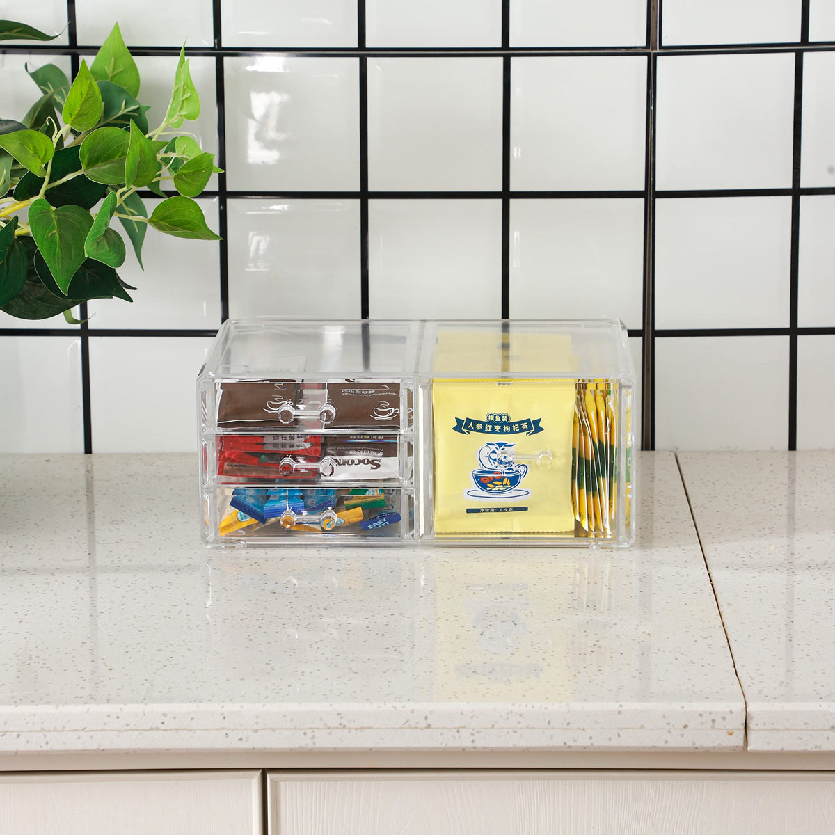Cq acrylic Clear Stackable Storage Bins,Plastic Storage Organizer and Small Drawer Organizer With 4