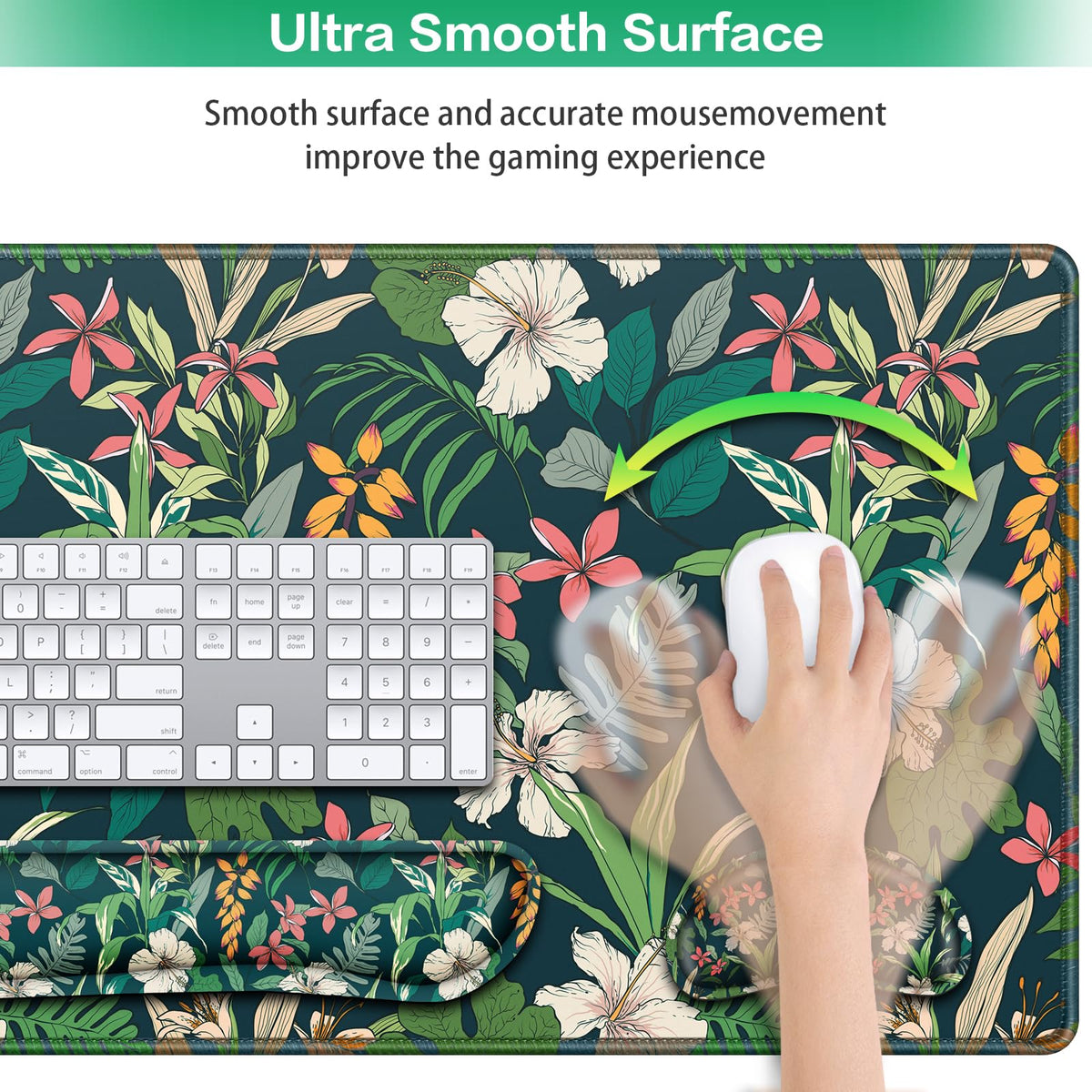 Desk Mat Floral, Large Gaming Mouse Pad with Wrist Rest, 4in1 XXL