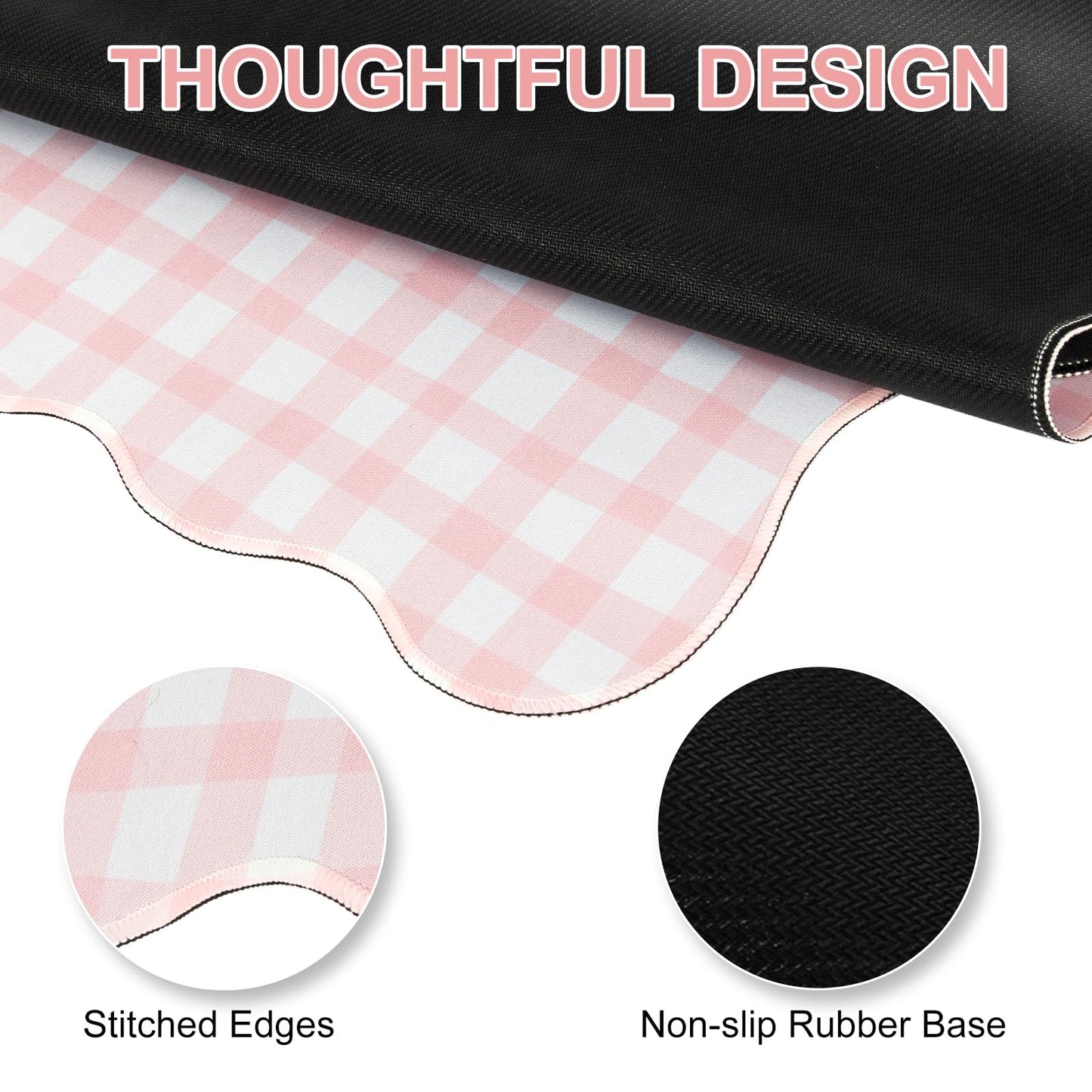 L-SPOUTTO Pink Checkered Mouse Pad,Cottagecore Scalloped Desk Mat XXL Large Cute Pastel Gaming
