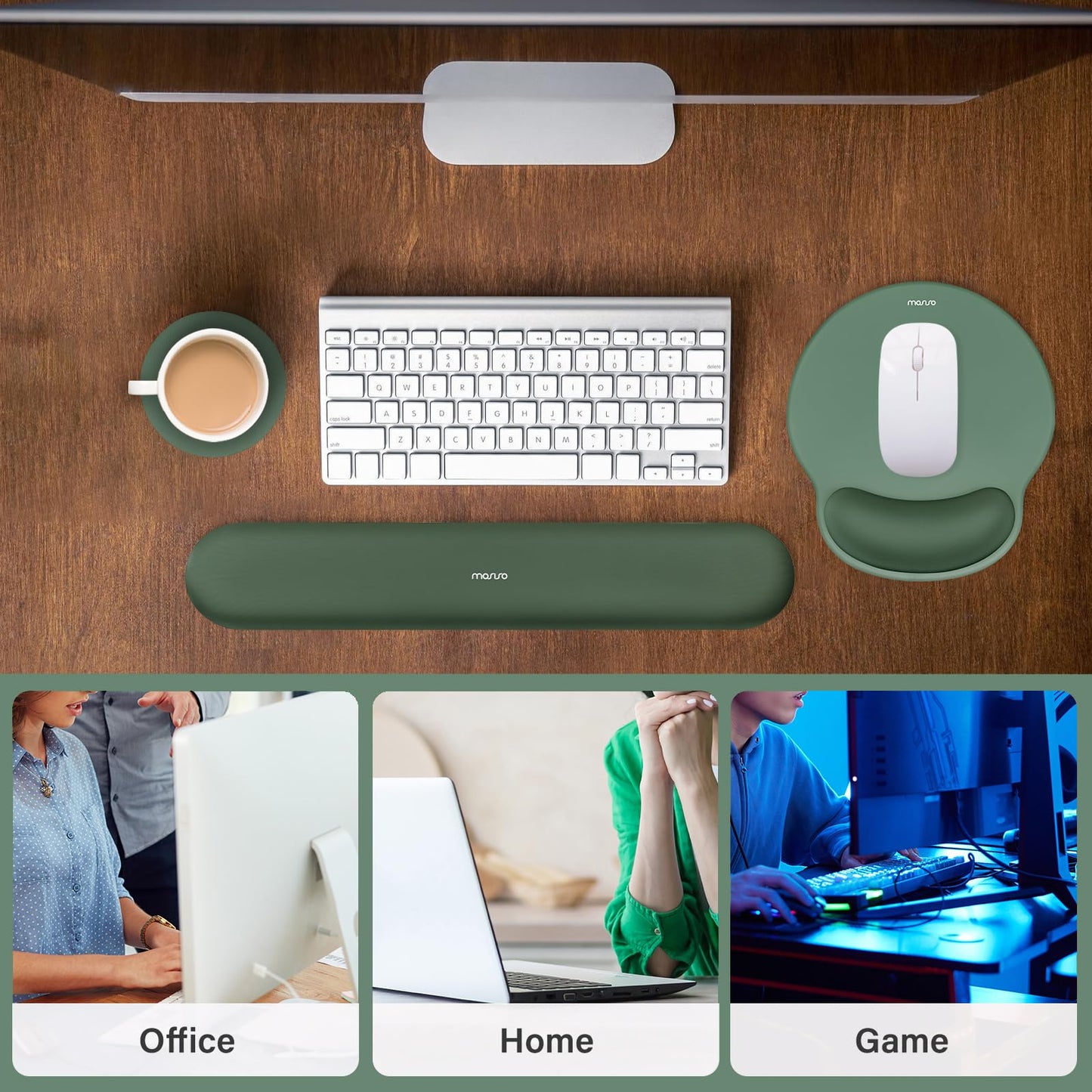 MOSISO Wrist Rest Support for Mouse Pad&Keyboard Set, Midnight Green