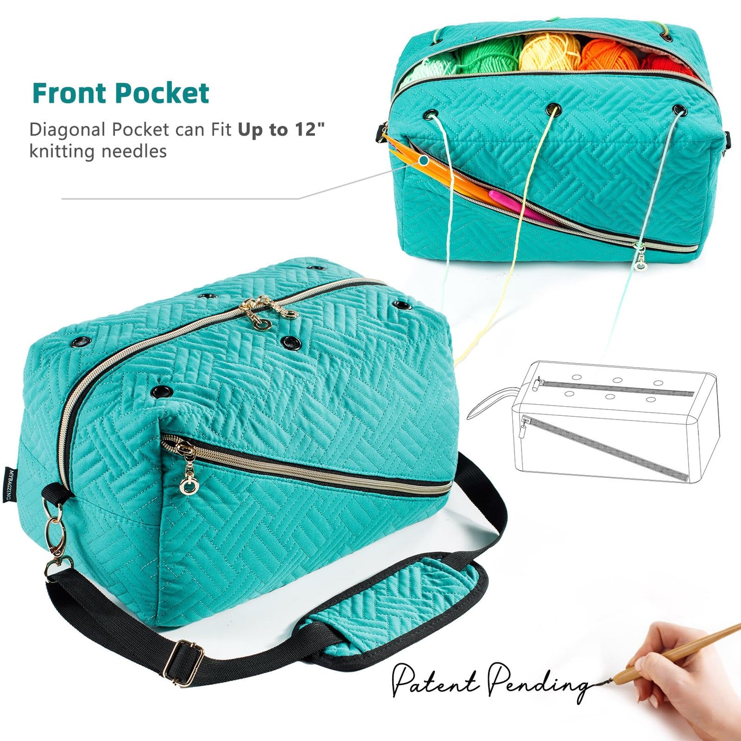 MYBAGZING Crochet Bag Organizer,Knitting Bag for Yarn Storage&Crochet Hooks