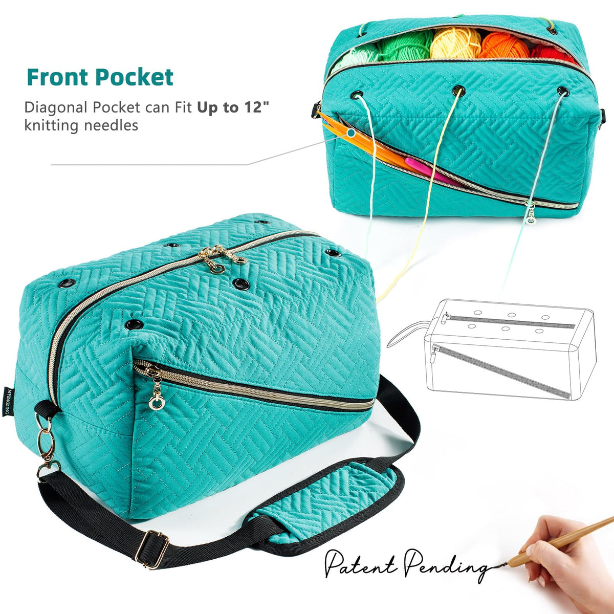 MYBAGZING Crochet Bag Organizer,Knitting Bag for Yarn Storage&Crochet Hooks