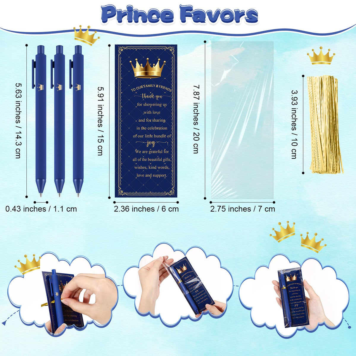 Engrowtic 50 Set Baby Shower Gifts Pens for Guests Bulk Royal Baby Shower Party Favor Retractable