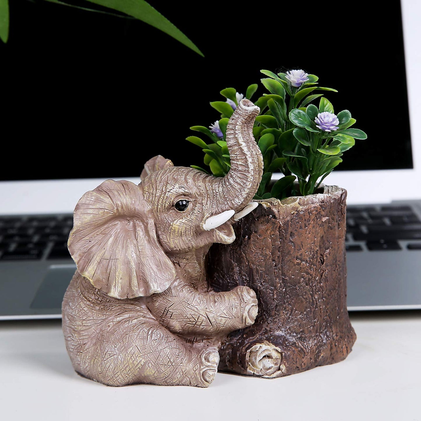 Hodao Resin Elephant Pen Holder, Cute Elephant Desk Organizer, Creative Animal Pen Cup for Office