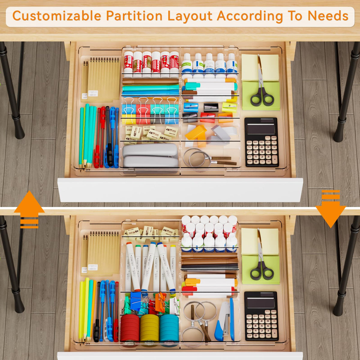 Yieach Large Expandable Desk Drawer Organizer Tray for Office Supplies and Accessories With 12