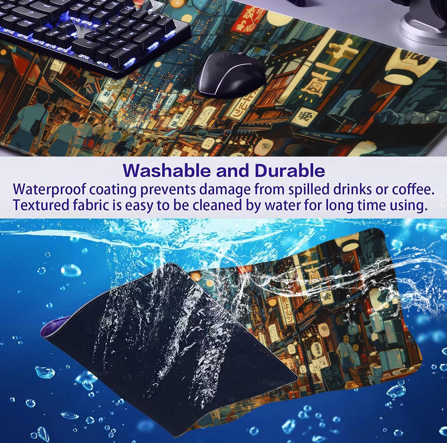 Cute Japanese Street Keyboard Desk Mat, Tokyo Night View Computer Mouse Mat