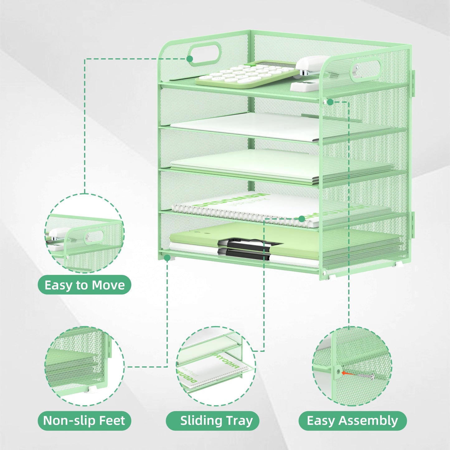 Supeasy 5 Trays Paper Organizer Letter Tray with Handle-Mesh Desk File Holders, Paper Sorter Desk