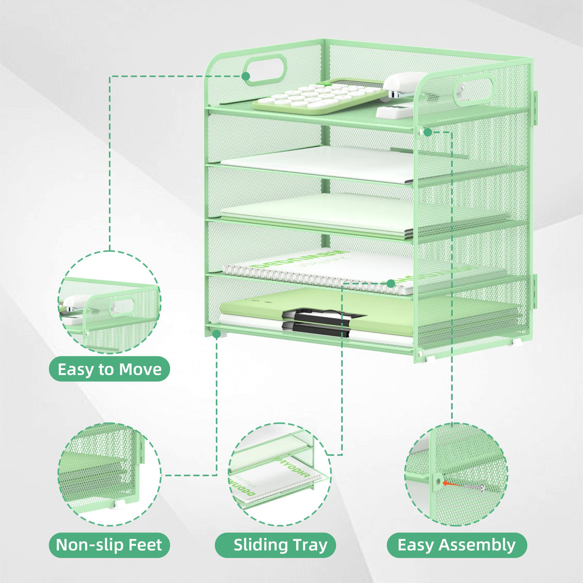 Supeasy 5 Trays Paper Organizer Letter Tray with Handle-Mesh Desk File Holders, Paper Sorter Desk