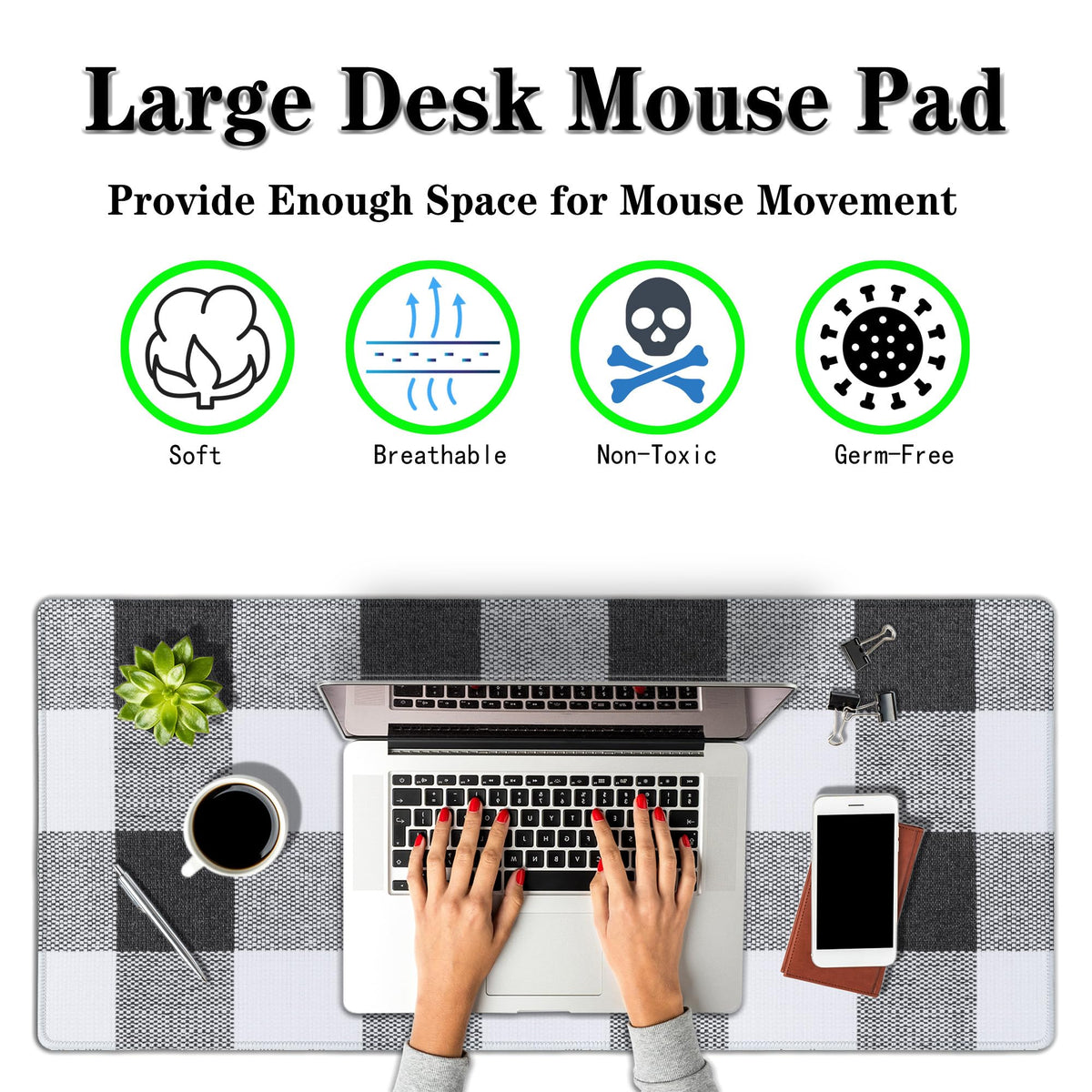 Samgula Office Desk Mats Black and White Pad Buffalo Plaid for Table Gaming Mouse Pad Extra Large
