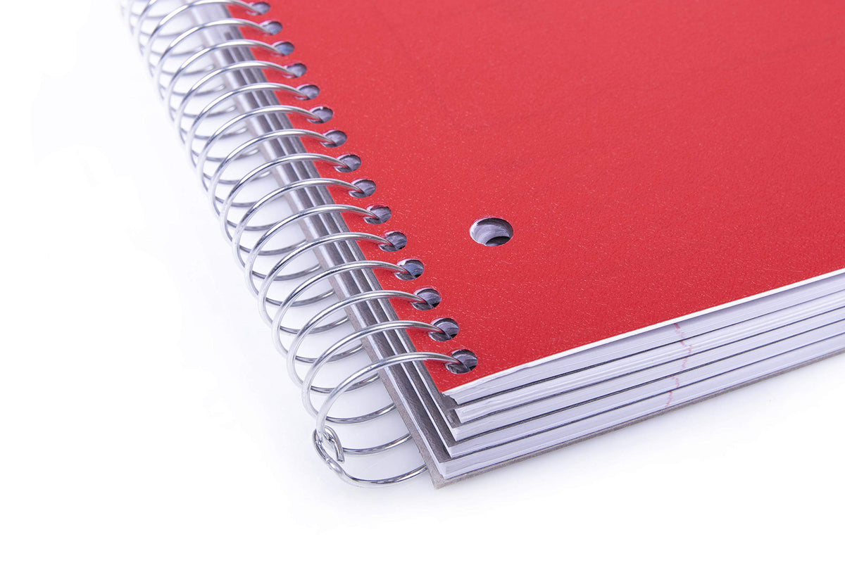 Mintra Office Durable Spiral Notebooks, 5 Subject (Red, Wide Ruled 1pk)