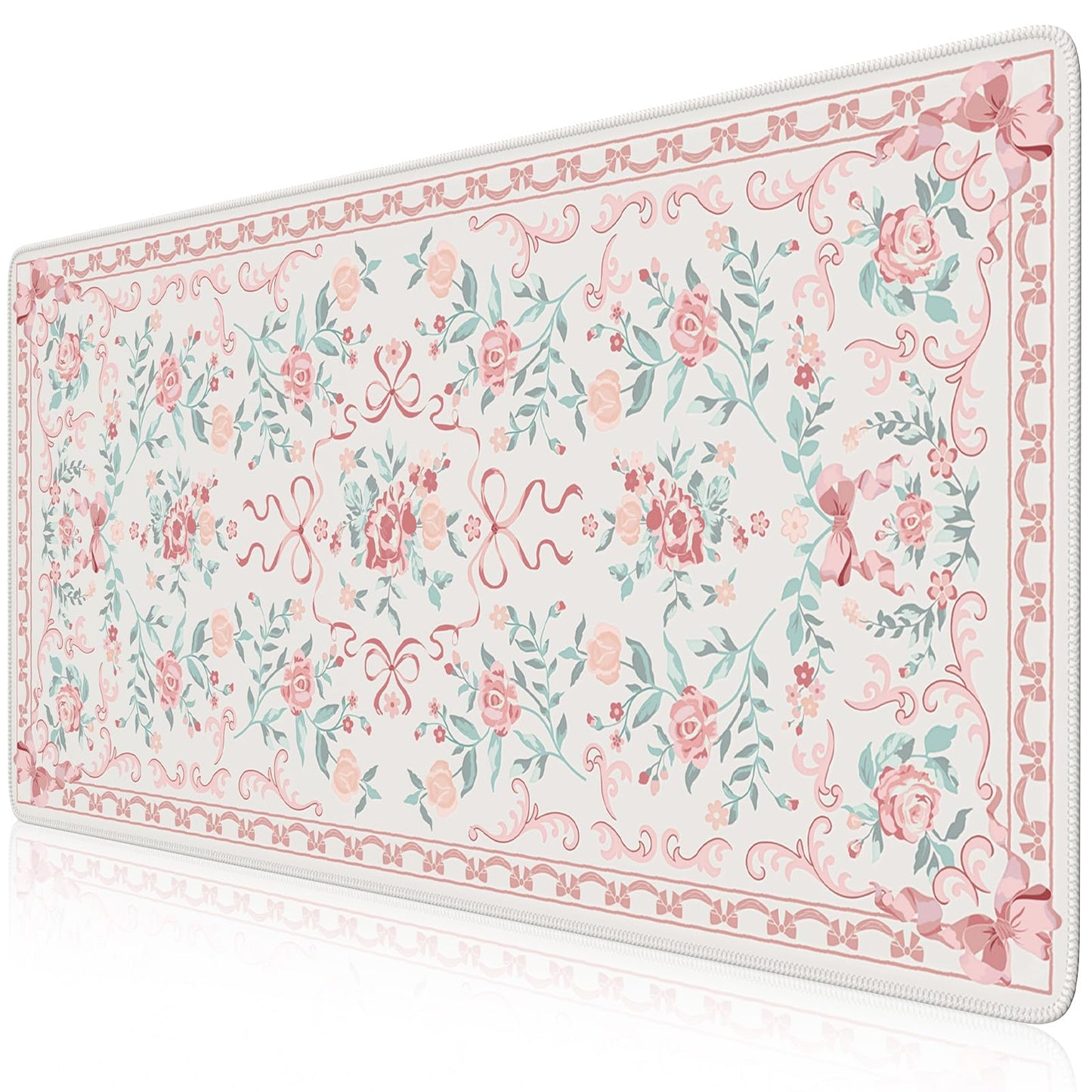 HAOCOO Pink Bow Laptop Mat, 35.4" x 15.7" Deskmat for Office Cubicle Desk