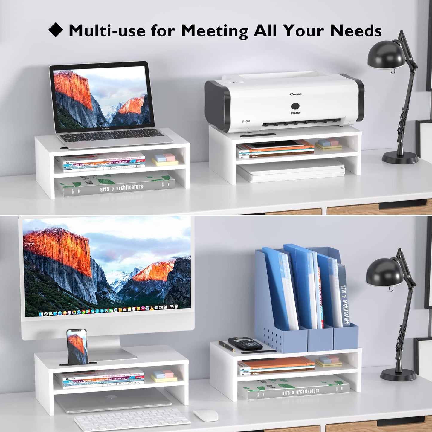 BONTEC Wooden Monitor Stand Riser for Desk, 2-Tier Computer Monitor Stand