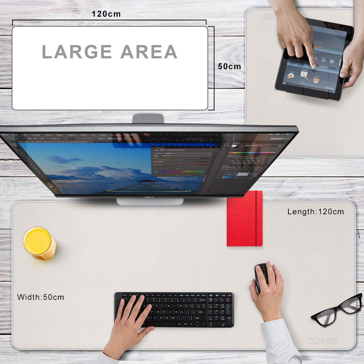 CENNBIE 47.2" x 19.6" Leather Desk mat, Desk mats on top of desks,Perfect Desk Mate for Office and