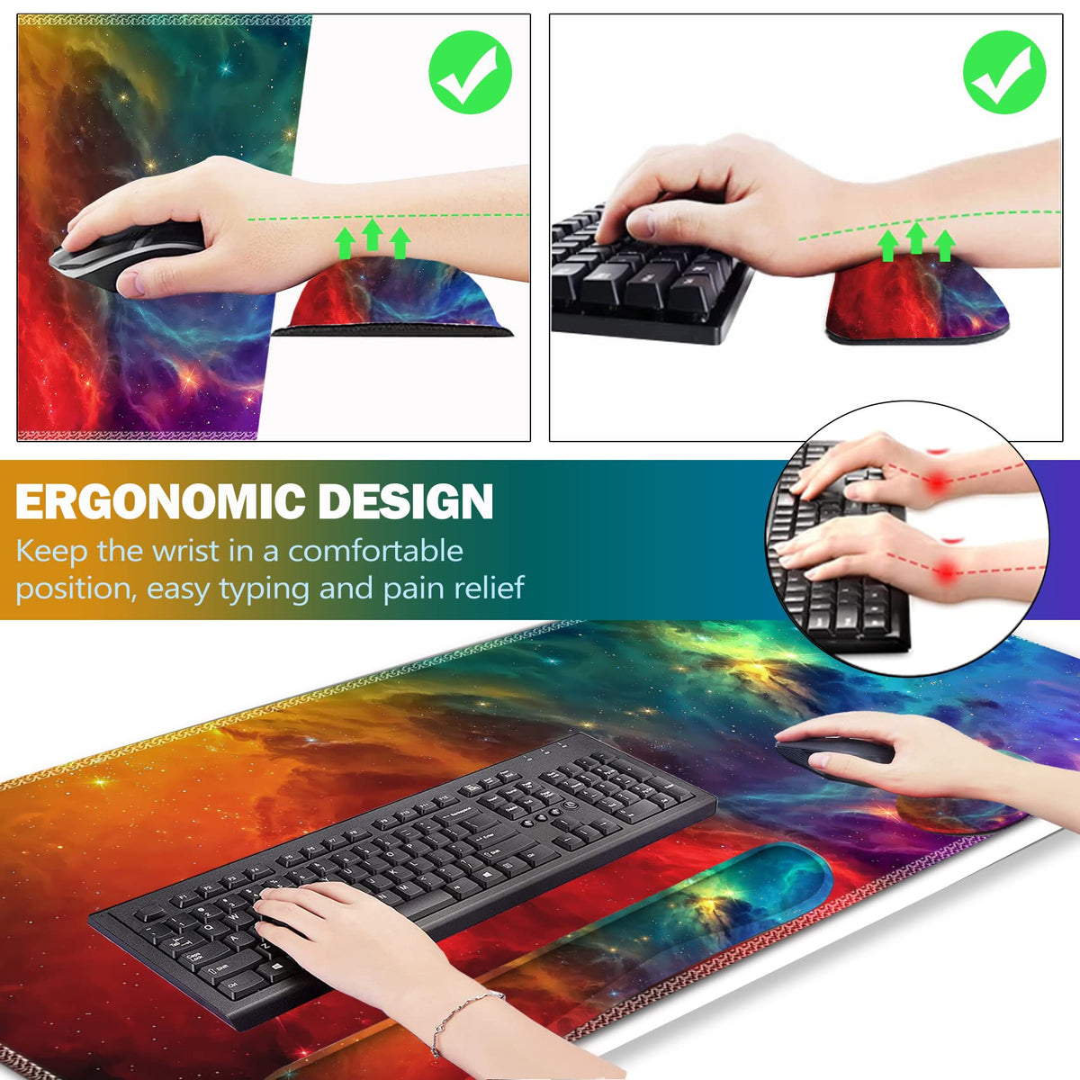 ARTSO Extended Gaming Mouse Pad Set, Keyboard Wrist Rest Support Pad + Wrist Cushion + XXL Large
