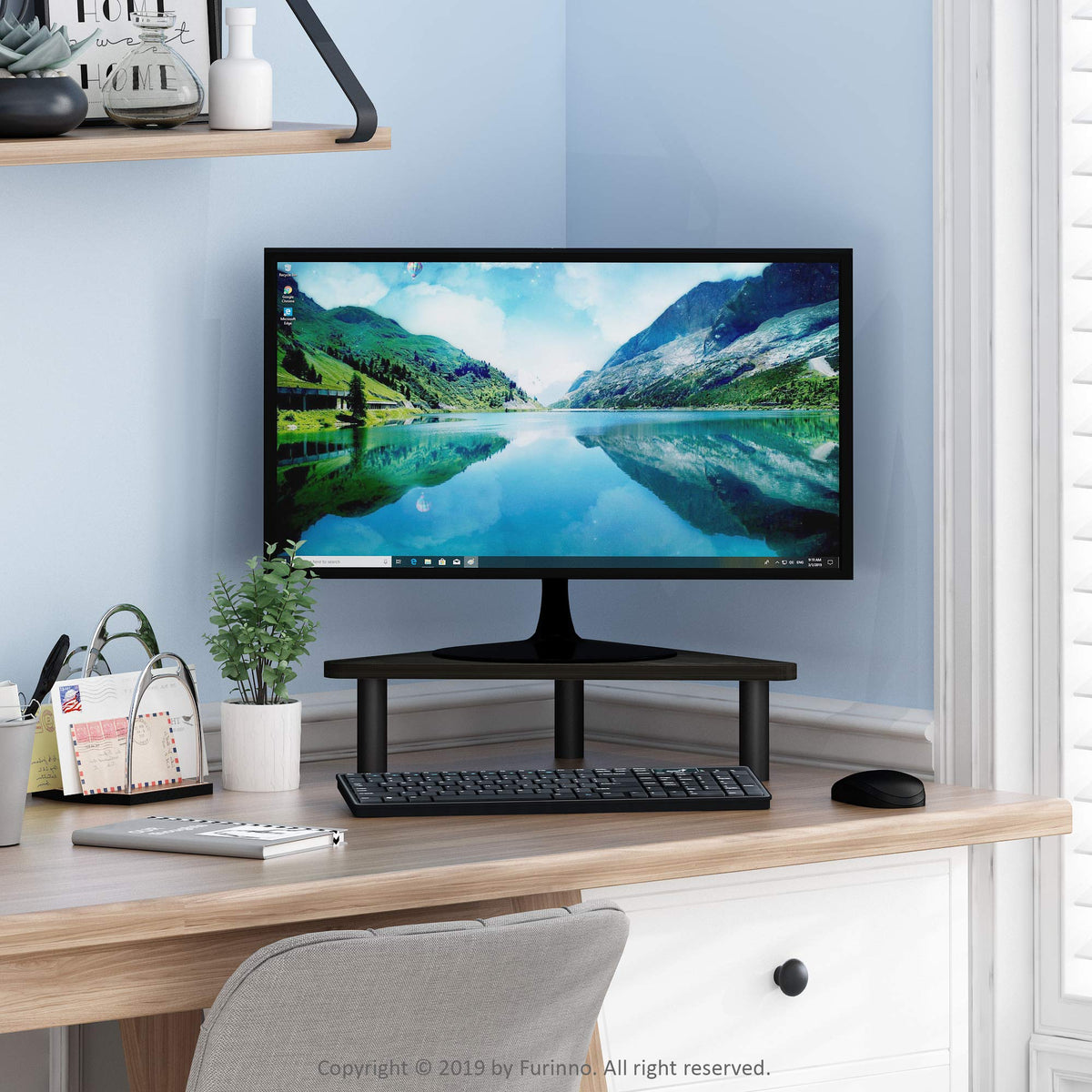 Furinno Turn-N-Tube Monitor Stand Riser, 19.6" Wide Triangle Corner Monitor Riser, Laptop Stand for