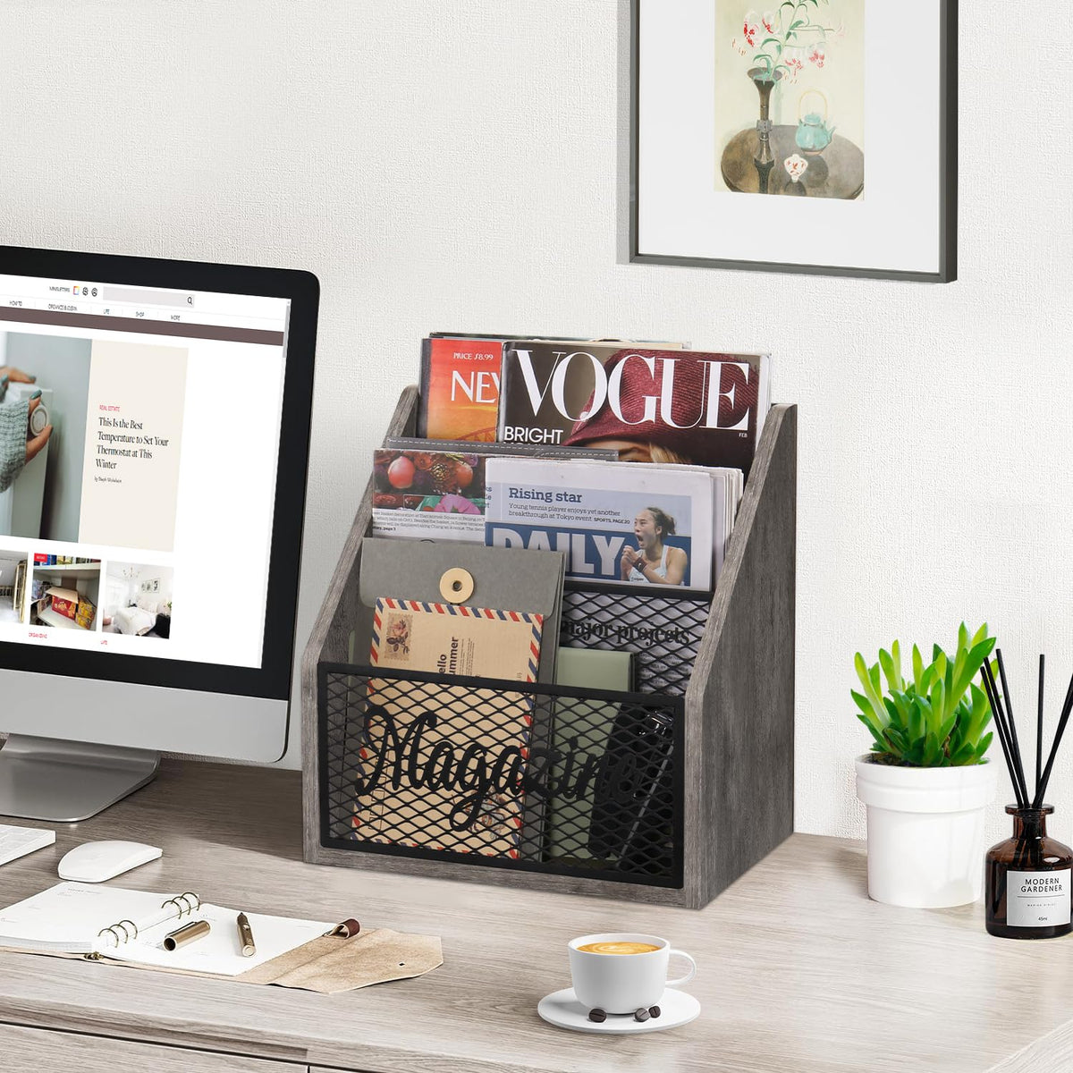 YINMIT 3 Tier Magazine Rack, Stepped Magazine Holder Floor for Home Storage